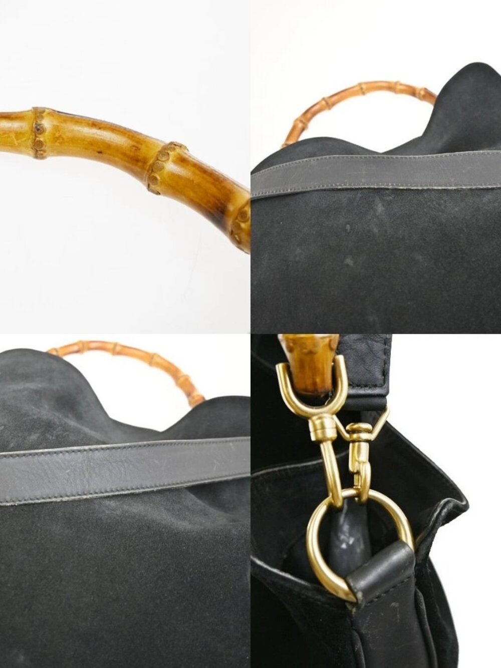 GUCCI Logo Bamboo 2Way Shoulder Hand Bag Suede Leather Black GHW Italy 38ZA308 - Picture 9 of 15